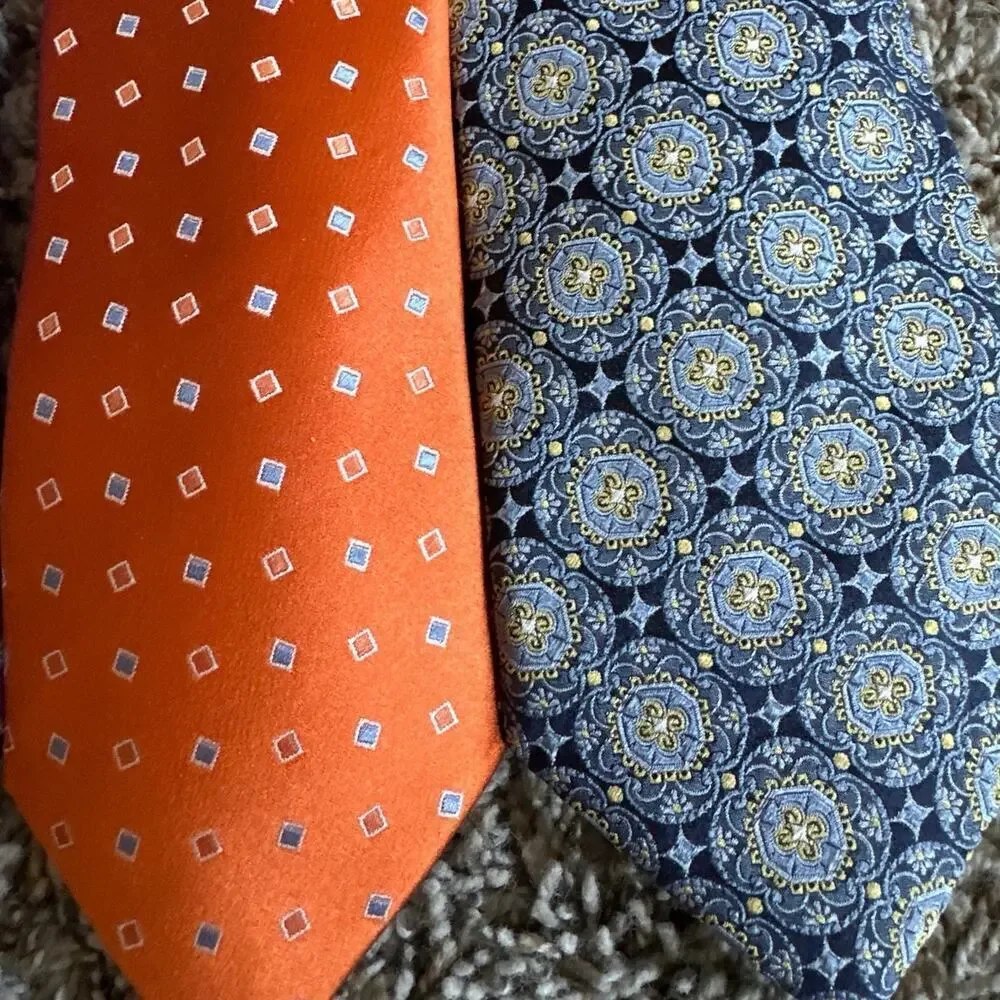 Set of 5 David Donahue Silk Ties Orange White Blue Purple